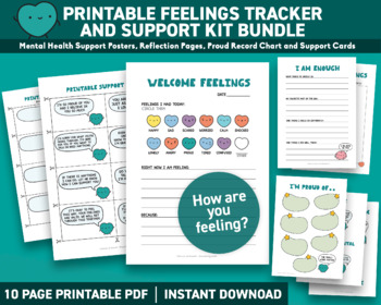 Preview of Mental Health Feelings and Emotions Check In and Support Bundle Printable