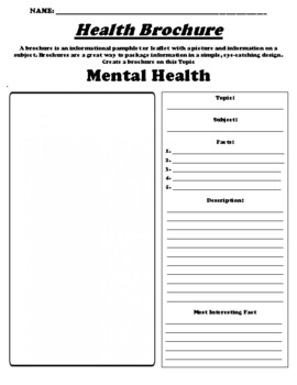 Preview of Mental Health "Informational Brochure" Worksheet & WebQuest