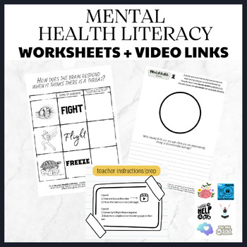 Preview of Mental Health Literacy Videos & Worksheets Fight, flight, freeze + coping skills