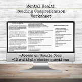 Mental Health Reading Comprehension Worksheet | Mental Ill