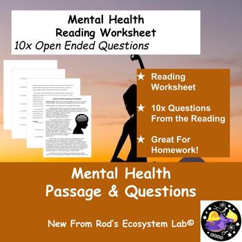 Preview of Mental Health Reading Worksheet **Editable**