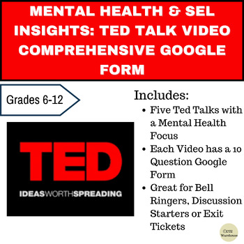 Preview of Mental Health & SEL Insights: Five TED Talk Video Comprehensive Google Forms