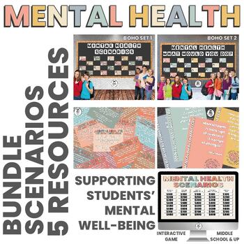 Preview of Mental Health Scenarios | Bulletin Boards | Posters | Game | BOHO BUNDLE