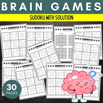 Preview of Mental Health Sudoku Puzzles With Solution - Fun Brain Games Activities