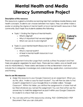 Preview of Mental Health and Media Literacy Summative Project 