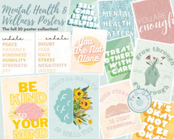 Mental Health and Well Being Posters / Cards (Full set of 20 posters)