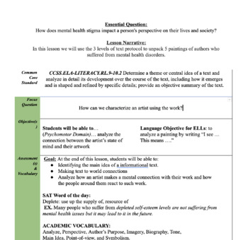 Preview of Mental Health lens literature circle  Lesson 1