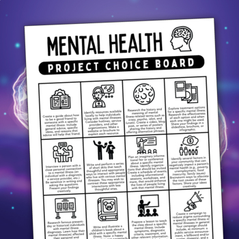 Preview of Mental Health or Mental Illness Choice Board for Project-Based Learning