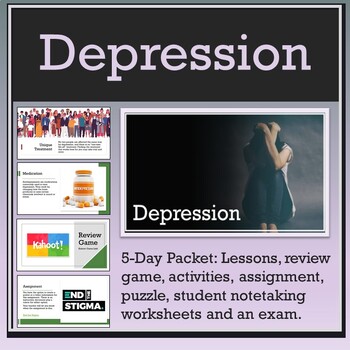 Preview of Mental Illness: Depression [5-Day Packet Lessons, Activities, Game, Task & Exam]