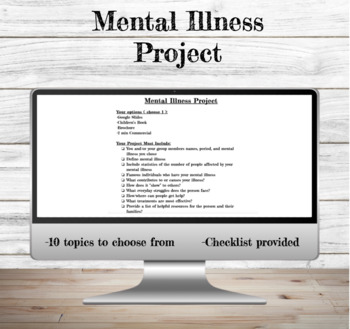 Preview of Mental Illness Research Project | Mental Health | Health Education