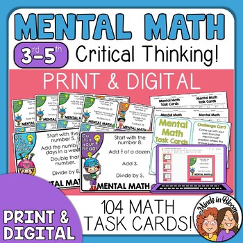 Preview of Mental Math Task Cards Multi Step Number Sense Critical Thinking All Operations