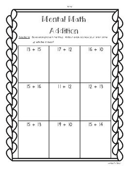 mental math 2 digit addition and subtraction worksheet packet by 4