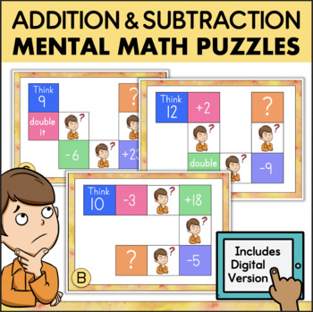 Preview of Addition and Subtraction Mental Math Puzzles Task Cards - Print + Digital