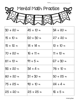 mental math addition practice worksheet 2 digit by 4 little baers