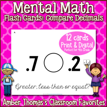Preview of Mental Math Flash Cards:  Comparing Decimals