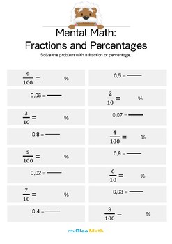 fractions mental math fractions and percentages 5 by myblee math