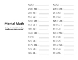 Mental Math Front End Addition, Doubles, Doubles Plus One,