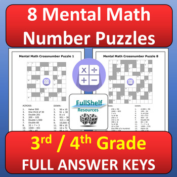 mental math puzzles worksheets 3rd and 4th grade math center activities