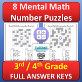 Mental Math Puzzles Worksheets 3rd 4th Grade NO PREP Print