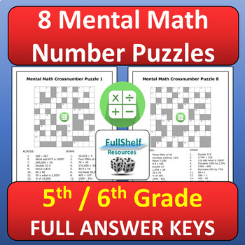 mental math puzzles worksheets 5th and 6th grade math center activities