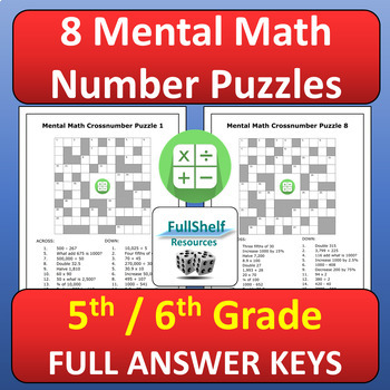 Preview of Mental Math Puzzles Worksheets 5th and 6th Grade NO PREP Printable Activities