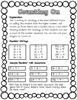 mental math strategy counting on lesson worksheet by