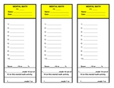 Mental Math Student Response Sheet with Tickets