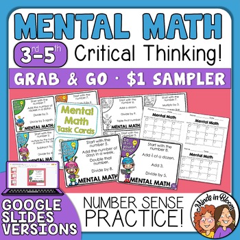 Preview of Mental Math Task Cards Multi Step Number Sense Critical Creative Thinking Sample