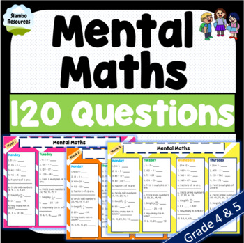 Preview of Daily Mental Maths Worksheets: Grades 4-6 NO PREP