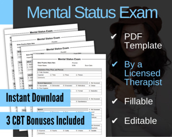 Preview of Mental Status Exam Template for Therapists, PDF - Fillable & Editable, Printable