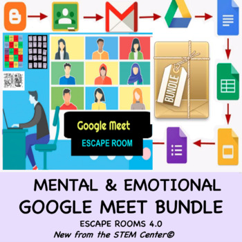 Preview of Mental and Emotional Google Meet Escape Rooms Bundle