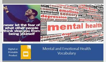 Preview of Mental and Emotional Health Vocabulary: 25 Definitions for Study/Review