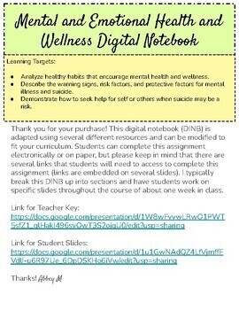 Preview of Mental and Emotional Health and Wellness Digital Notebook