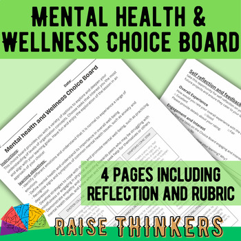 Preview of Mental health and Wellness Choice Board Middle School Science differentiated