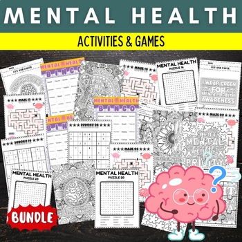 Preview of Mental health awareness Month Coloring Pages & Games - Fun May Activities BUNDLE
