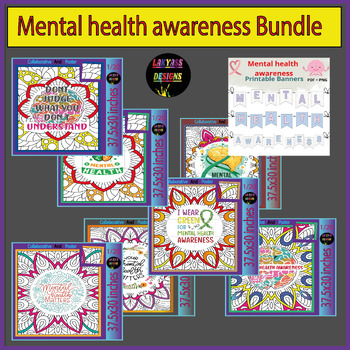 Preview of Mental health awareness   Collaborative Coloring Poster Bulletin Board Bundle