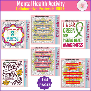 Preview of Mental health awareness Quotes Collaborative Coloring Posters | Kindness Bundle