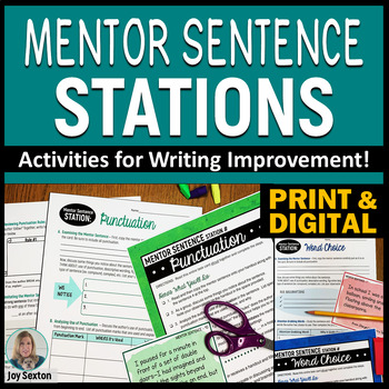Preview of Mentor Sentence STATIONS - Group Writing Activities ELA  - Print and DIGITAL