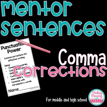 Preview of Mentor Sentences - Comma Rules for Middle and High School
