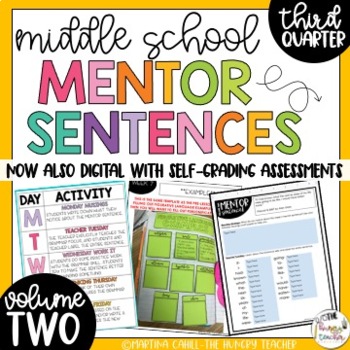 Preview of Mentor Sentences Middle School Grammar Lessons Activities 6th 7th 8th | Q3 V2