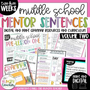 Preview of Middle School Mentor Sentences Grammar Activities | 2 FREE WEEKS | Volume 2