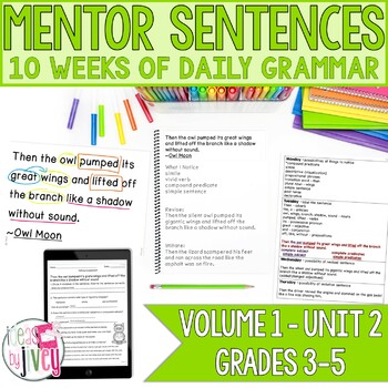 Preview of Mentor Sentences Unit: Daily Grammar Vol 1, Second 10 Weeks (Grades 3-5)