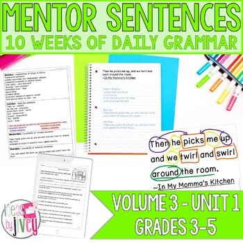 Preview of Mentor Sentences Unit: Daily Grammar Vol 3, First 10 Weeks (Grades 3-5)