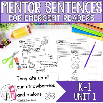 Preview of Mentor Sentences Unit 1: Ten Weeks of Lessons for Emergent Readers (K-1)