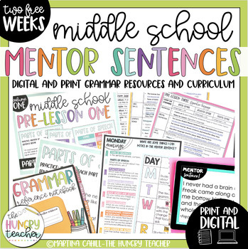 Preview of Middle School Mentor Sentences Grammar Activities | 2 FREE WEEKS