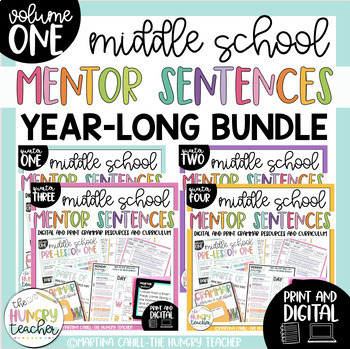 Preview of Mentor Sentences for Middle School Grammar Lessons Activities | Volume 1 Bundle
