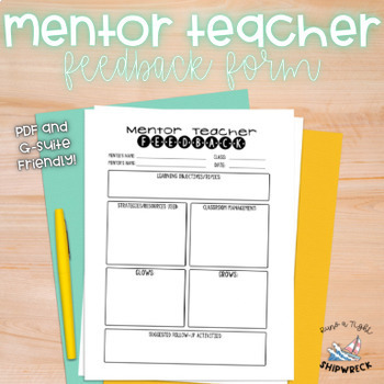 Preview of Mentor Teacher Feedback Form For Cooperating/Mentor Teacher Observations