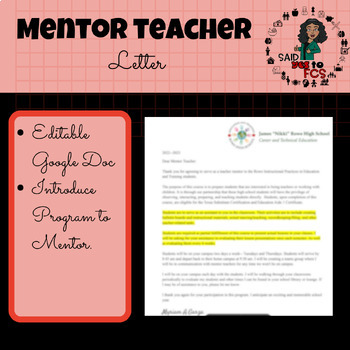 Preview of Mentor Teacher Letter (Instructional Practices of Edu. & Training-FCS)