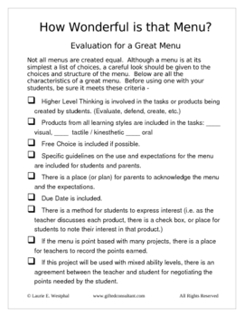 Preview of Menu Evaluation Checklist -  For Teachers