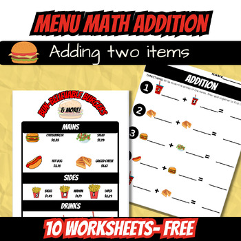 Preview of Menu Math 2 Item Addition Special Education Life Skills Functional Money Math